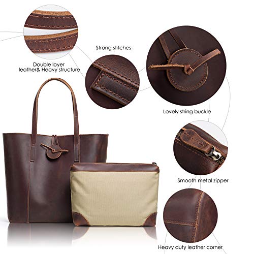 Jack&Chris Premium Leather Tote Bag, Vintage 15"Laptop Bag, Large Shoulder Purse Handbag for Women MC506 Red Brown