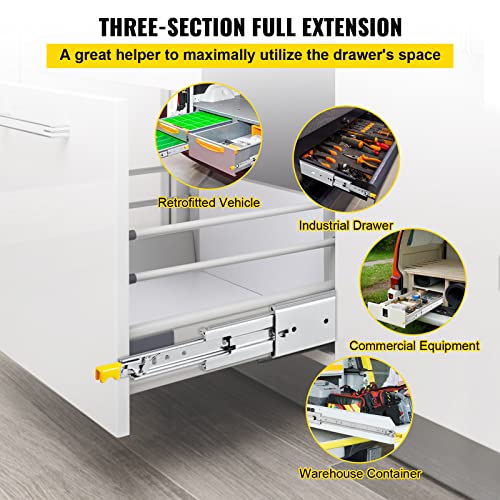 VEVOR Drawer Slides with Lock, 1 Pair 20 inch, Heavy-Duty Industrial Steel up to 500 lbs Capacity, 3-Fold Full Extension, Ball Bearing Lock-in & Lock-Out, Side Mount by VEVOR - Image 2