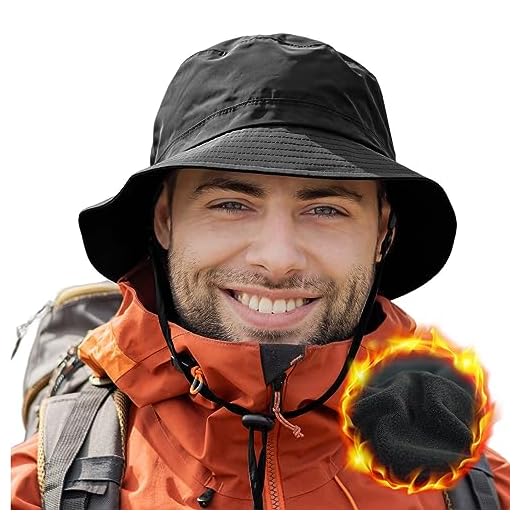 Comhats Waterproof Winter Bucket Hats for Men Women Warm Fleece Lined Rain Hats for Walking Hiking Fishing Outdoor Cold Weather Hats Windproof XL - XXL Black