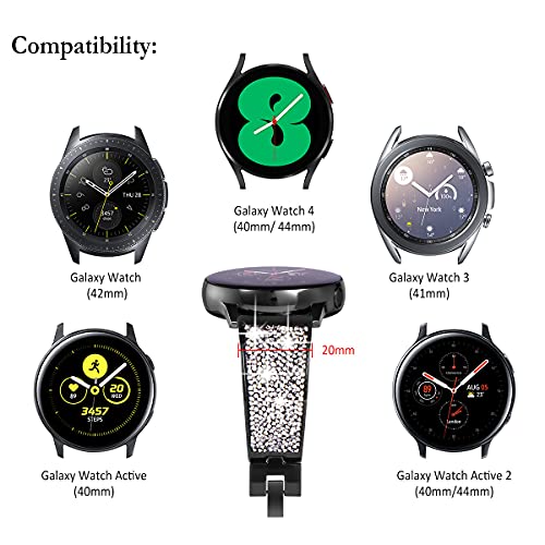 Image of NewWays Galaxy Watch 5 Band 40mm 44mm Galaxy Watch 4 40mm 44mm 42mm 46mm, 20mm Stunning Crystal Bracelet with Quick Release Pin for Galaxy Active 2, Galaxy Watch Smartwatch 42mm, Crystal Black