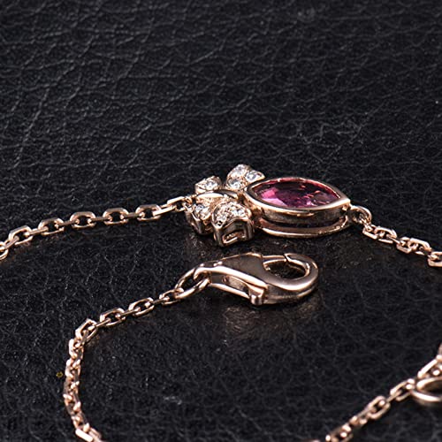 Knbob 18K Rose Gold Bracelets, Tourmaline Gemstone Bracelet Charms Bracelet With Diamond And Tourmaline Adjustable Length 16+3Cm #TOP2