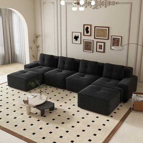 Canapé d'angle convertible, 383 cm Canapé 6 places en U, compressible canapé modulable Cloud avec assise profonde, canapé confortable et librement...