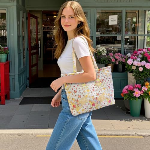 Image of Sunwel Fashion Top Zipper Floral Quilted Bag Small Tote Bag for Women
