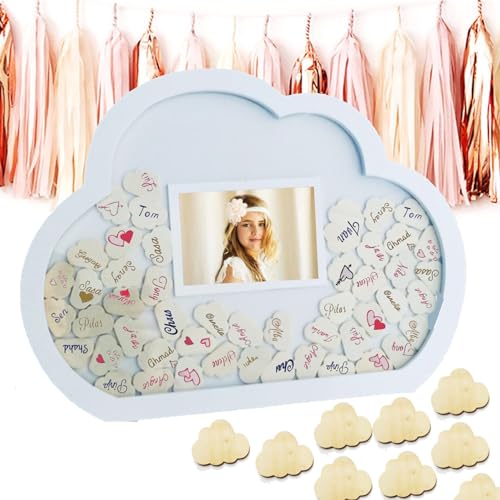 Libro de visitas. con Foto. Marco de Madera. 50 Nubes para Firmar. Libro de firmas. Regalo de Boda,...