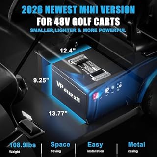 VPauexii 48V 105Ah Mini Lithium Golf Cart Battery,48V Golf Cart Batteries with 22A Lithium Charger,Built-in 200A BMS,Metal Casing,Supports Mobile APP,Touch Monitor,6000+ Cycles,Peak Current 600A