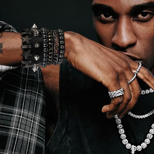 4 Pcs Punk Rock Studded Bracelet Set Leather Cuff Bracelets for Men Women 80s Emo Goth Accessories2