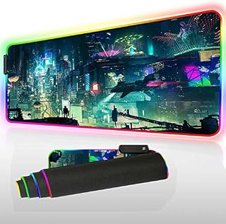 RGB Gaming Mouse Pad Large - Soft RGB Mouse Mat Oversize Glowing Led Extended Mousepad, USB Powered Computer Keyboard Mouse Pad, Lighted PC Gaming Mouse mat with Non-Slip Rubber (80x30 chengshi)