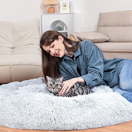 Bonteck Calming Dog Beds For Small Medium Large Dogs - Round Donut Machine Washable Dog Bed, Anti-Slip Faux Fur Fluffy Donut Cuddler Cat Bed, Multiple Sizes S-Xl #TOP3