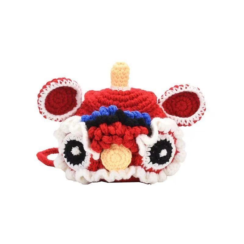 4.1 Inch x 4 inch Handmade Cute Tiger-Head Drawstring Bag - Adjustable Shoulder Pouch for Coins, Earphones, Cosmetics | Kids Gift, Small Items Organizer, Knitting Change Wallet - Main Image