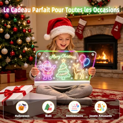 Awatty Tableau Lumineux LED Rechargeable, Tablette de Dessin Lumineuse 16 Pouces avec 7 Couleurs et 10 Effets de Lumière, Planche à Dessin Effaçable Mémo Cadeau pour Anniversaire/Noël Enfants 4-12 Ans – vue 9
