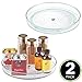 mDesign Spice Rack Rotating Spice Rack (Set of 2) - Cute Plastic and Stainless Steel Spice Storage Tray for Spices etc - Round Kitchen Storage for Buffet or Cupboard - Clear/Blue