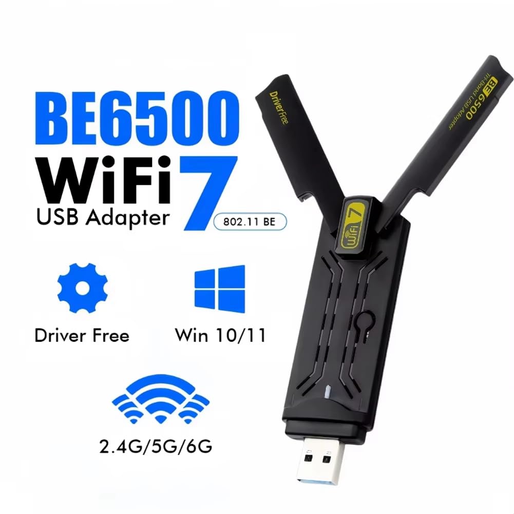 Adattatore USB WiFi7 da 6500 Mbps, scheda di rete wireless BE6500 da 2,4 G, 5,8 G e 6 GHz, adattatore WiFi 802.11be di unità libera per 10/11