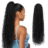 SuCoo Drawstring Ponytail Extension for Women Curly Ponytail Extension Synthetic Hair Natural Wavy Hair Pieces for Daily Use （#1B,28 Inch,160g