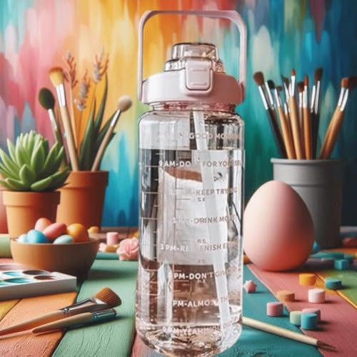 Image of DEVER Motivational Time Marker Water Bottle with Straw & Flip Top Lid | Leak Proof BPA Free Transparent Drinking Bottle with Handle | Fitness Sports Water Bottle for Gym, Office, School & Travel