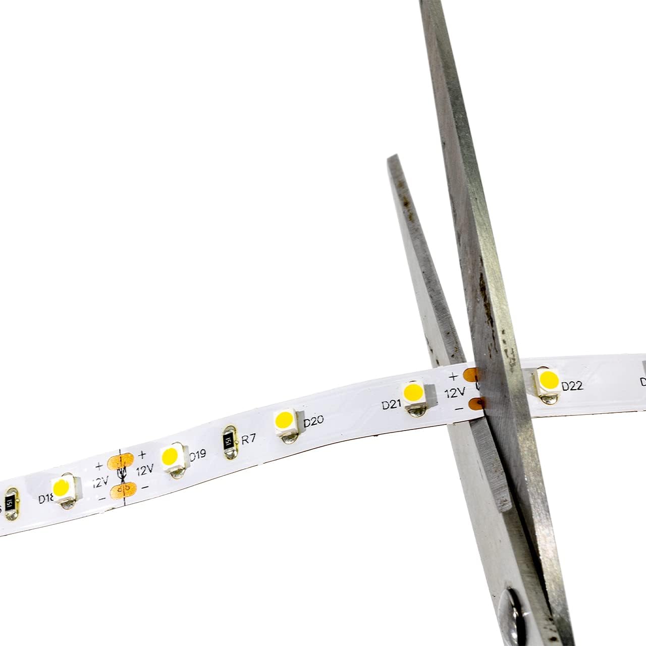 Yellow LED strip light installed around a corner