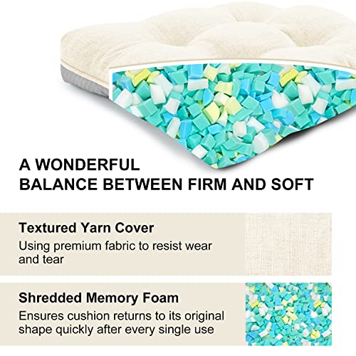 Wellsin Indoor Chair Cushions For Dining Chairs 4 Pack, 15.5" X 15.5" Kitchen Chair Cushions With Ties And Non-Slip Backing, Tufted Shredded Memory Foam Kitchen Chair Pads (Beige) #TOP4