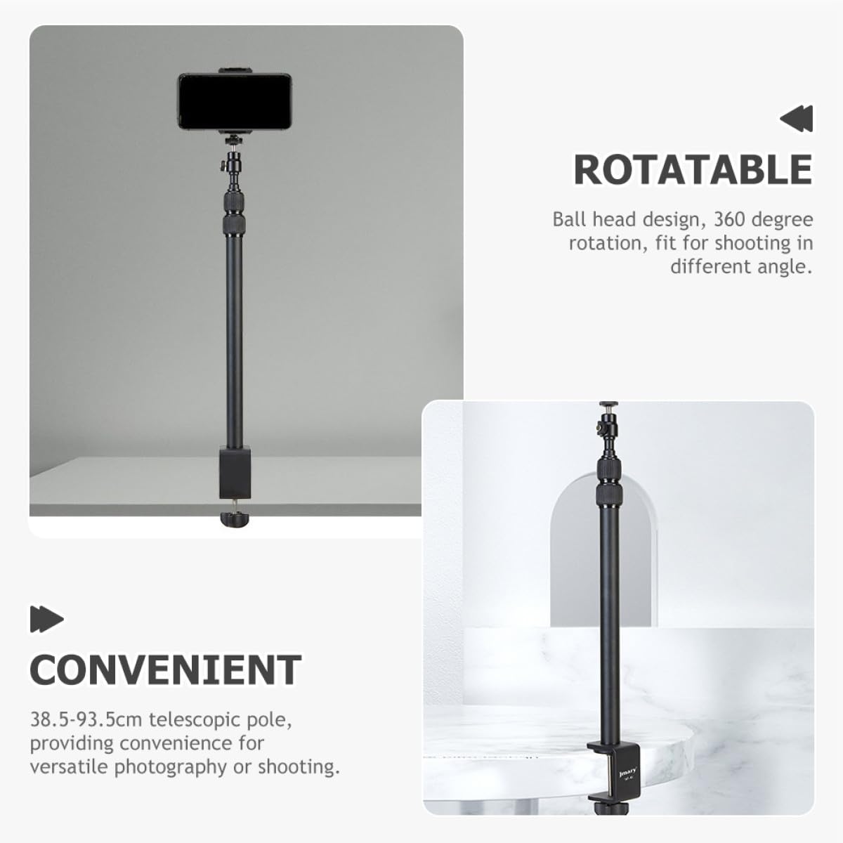 Zerodeko Soporte de Sobremesa para Cámara Soporte para Cámara Web Aleación de Aluminio Altura Ajustable 1/4 Pulgada Negro 38,5-93,5cm y Proyector