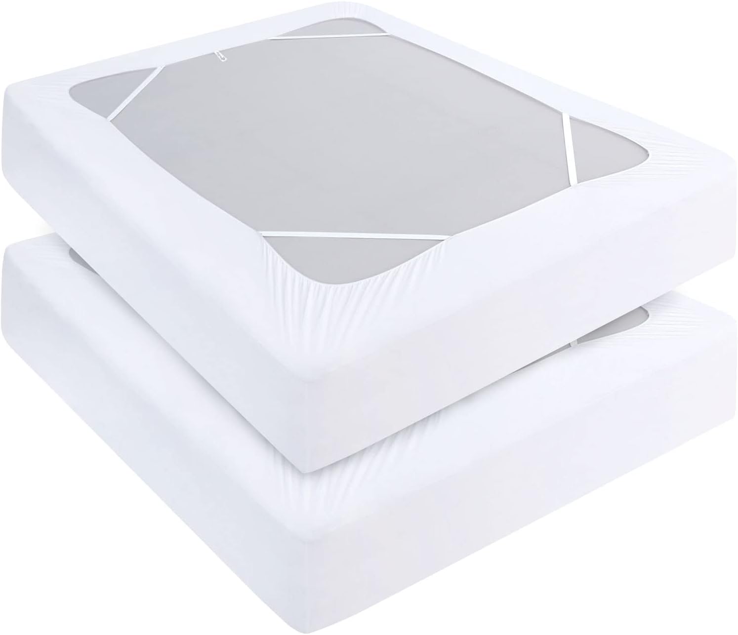 Box Spring Cover King 2 Pack, Elastic Fabric Wrap Around 4 Sides Bed Skirt, Sleek Alternative for Bed Skirts for Hotel/Home, Fits Box Springs up to 13”, White