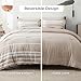 Bedsure Queen Comforter Set 7 Pieces, Light Camel Striped Bedding Set for All Seasons, Reversible, Cationic Dyeing Bed in a Bag with Comforter, Sheets, Pillowcases & Shams