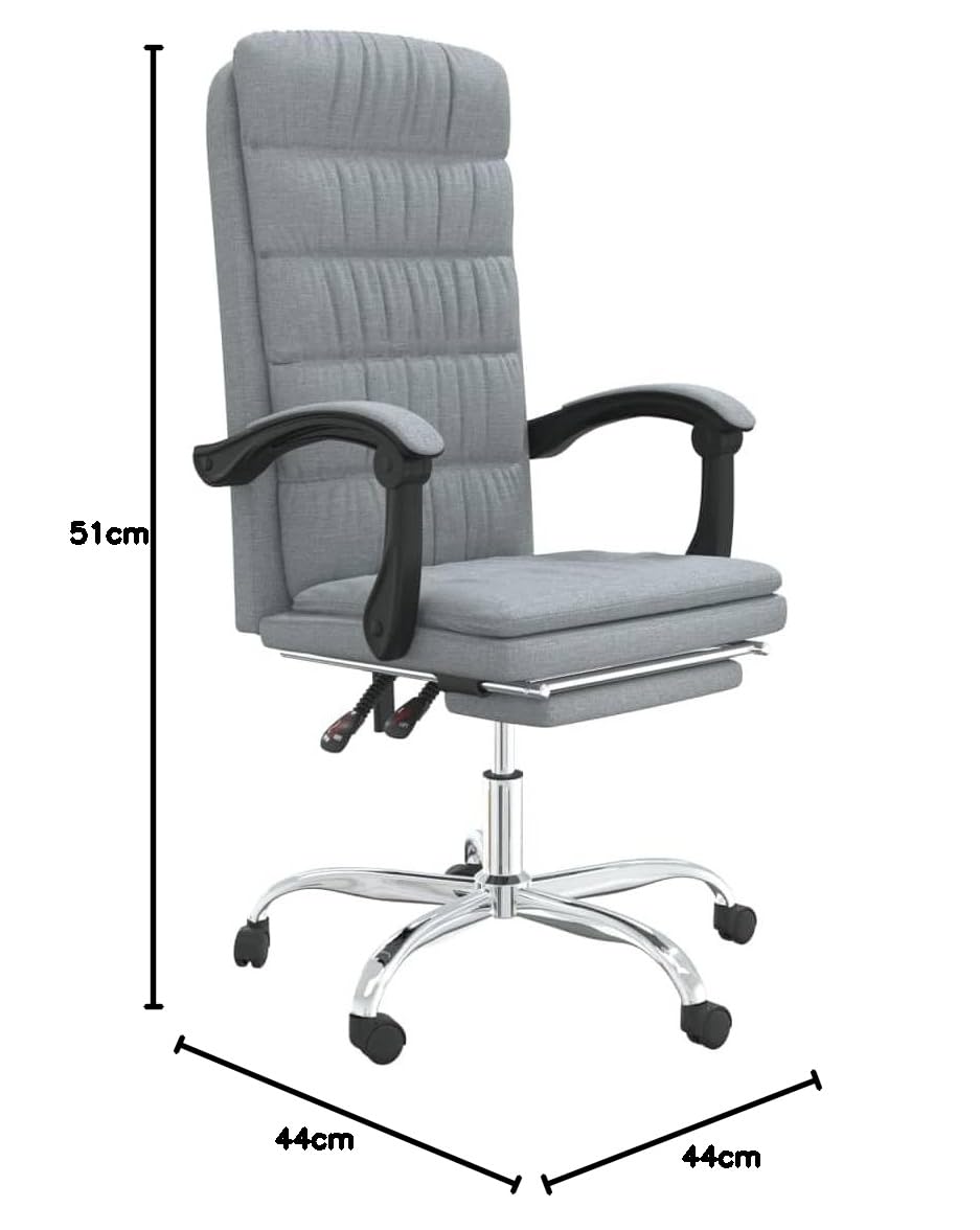 Ergonomiczne krzesło biurowe z funkcją leżenia, jasnoszarym obiciem materiałowym, regulowanym oparciem i kółkami, idealne do biurka i gabinetu, obciążenie do 110 kg