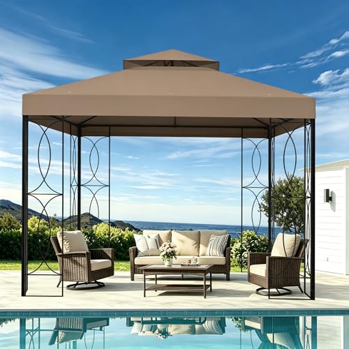 8'x8' Khaki Double Tier Replacement Cover Compatible with Crawford 8x8 Gazebo L-GZ385PST,A101003000#088-1067-8 with SPF30+,Waterproof by JANCANOPY - Image 2