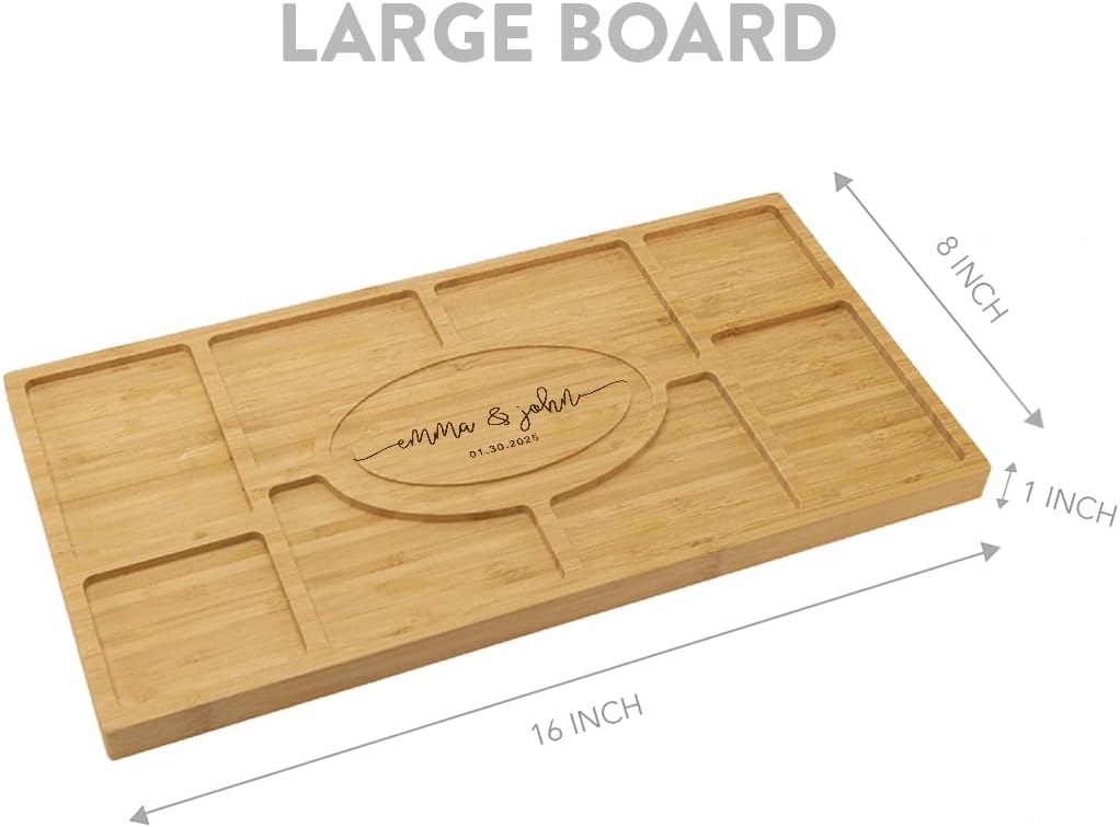 Andaz Press Large Personalized Charcuterie Board Gift, Swirl Script Custom Engraved Bamboo Wood Plank, Tray, Serving Platter, Cheese Board, Cutting Board Wedding Anniversary Housewarming Christmas