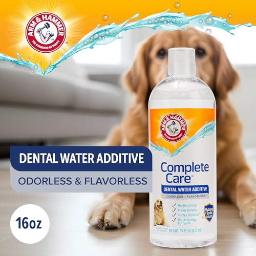 Arm & Hammer Complete Care Dog Dental Water Additive, Odorless Flavorless Daily Oral Care Solution with Baking Soda and Calcium for Plaque, Tartar, and Fresh Breath, 16 Fl Oz