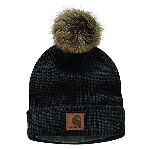 Carhartt mens Knit Fleece Lined Pom Beanie Hat, Black, One Size US