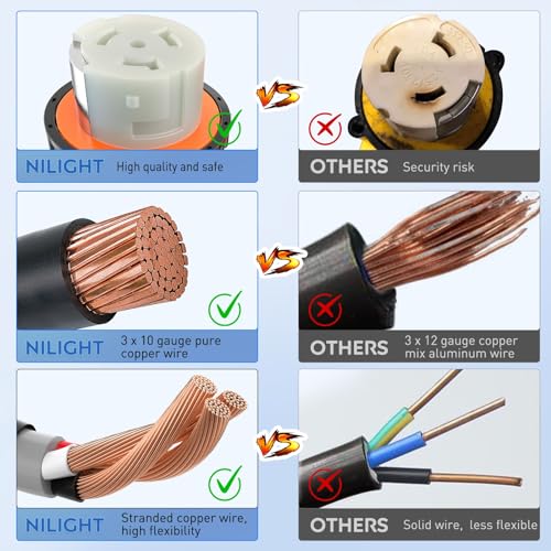 Image of Nilight RV Locking Adapter Cord 30Amp to 50Amp Pure Copper Heavy Duty Dog Bone Plug 10 Gauge Wire TT-30P SS2-50R 30M /50F Weatherproof for RVs Camper Caravan Van Trailer