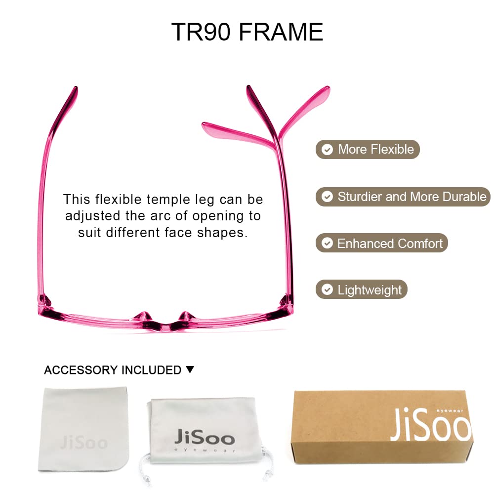 JiSoo Oversized Cat Eye Reading Glasses 1.0 Women/Ladies, Stylish Cateye Readers TR90 Frame, Fuchsia