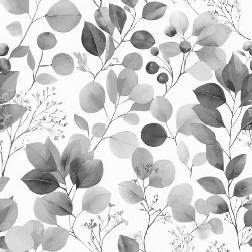 Micpolo Peel and Stick Wallpaper Black-Grey-White Leaf Wallpaper Boho Floral Removable Contact Paper for Bedroom Kitchen and Cabinets Drawer Liner Decor 17.3x 78.7
