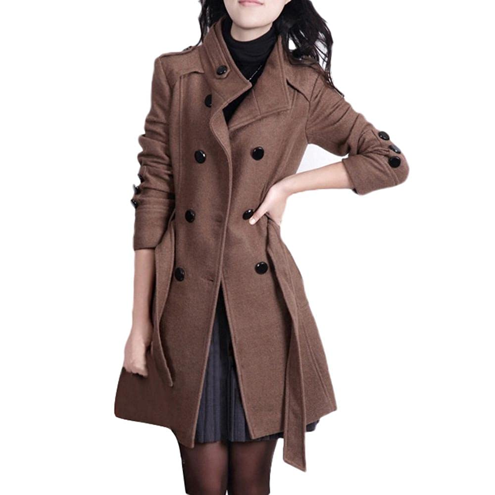 IQYU Jas dames winter wol: trenchcoat dames beige lange