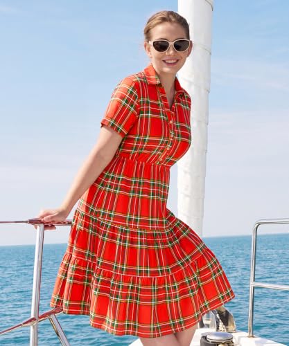 Image of CARCOS Plus Size Dresses for Curvy Women Collared Vneck Short Sleeve Dresses Midi Summer Ruffle Dress with Pocket XL-5XL