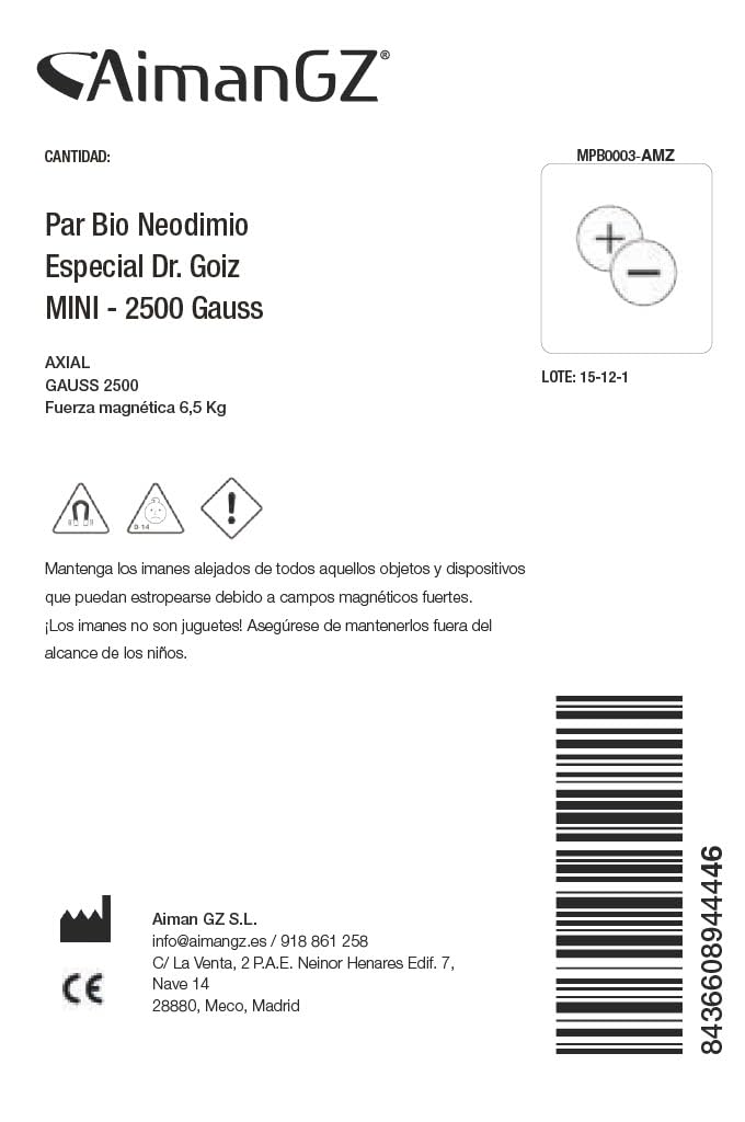 Par Biomagnético Mini Dr. Goiz - 2 Imanes Neodimio N35 (12000 Gauss) - Biomagnetismo Profesional de Precisión - Fabricado a Mano en España para Zonas Pequeñas, Cara y Manos -