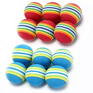 VOVIGGOL 12 Pack 2 Color Rainbow Cat Toy Balls Soft EVA Foam Interactive Indoor Kittens Favorite Toys 1.38″ Dia. Small Dogs Puppies Toy Balls Bulk Activity Chase Quiet Play Sponge Ball