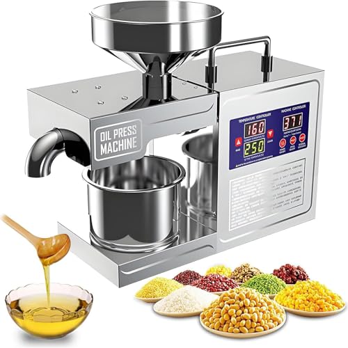 Máquina de prensa de aceite de 820 W, extractor de aceite frío/caliente de acero inoxidable, alto rendimiento para girasol, sésamo, oliva, control de temperatura, uso comercial