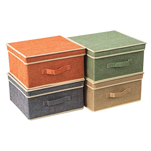 BrilliantJo Aufbewahrungsboxen mit Deckel, Faltbarer Aufbewahrungskorb für Kleidung mit Griff für Spielzeug, Bücher, Schrank, Schlafzimmer, Zuhause, Vier Mischfarben 33,5 * 31,75 * 17,5 cm