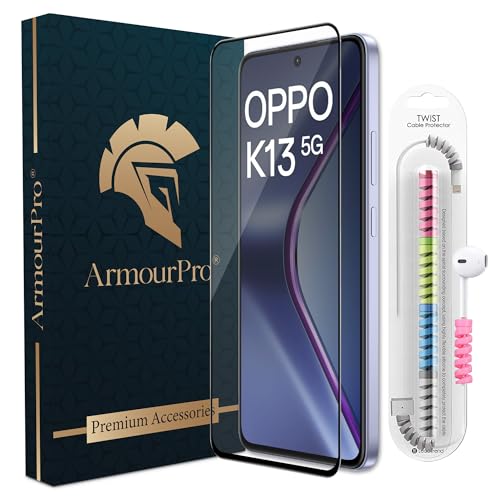 Image of ArmourPro Military Grade Gorilla Tempered Glass Screen Protector Compatible for Oppo K13 with Edge-To-Edge Protector Coverage, Cable Protector and Easy Installation kit (6.67 Inch)