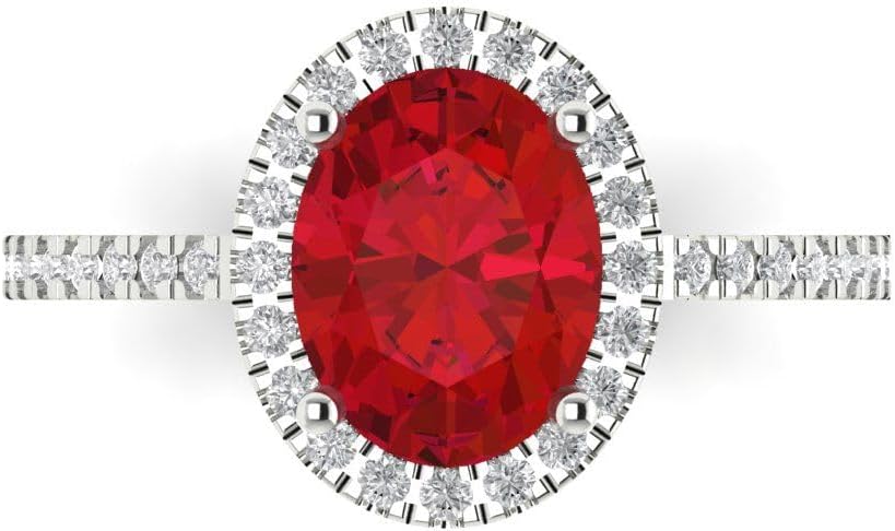 Clara Pucci Simulated Ruby Oval Cut Halo Ring | 14K Solid Gold | 2.27 cttw | Womens White Gold Fashion Jewelry