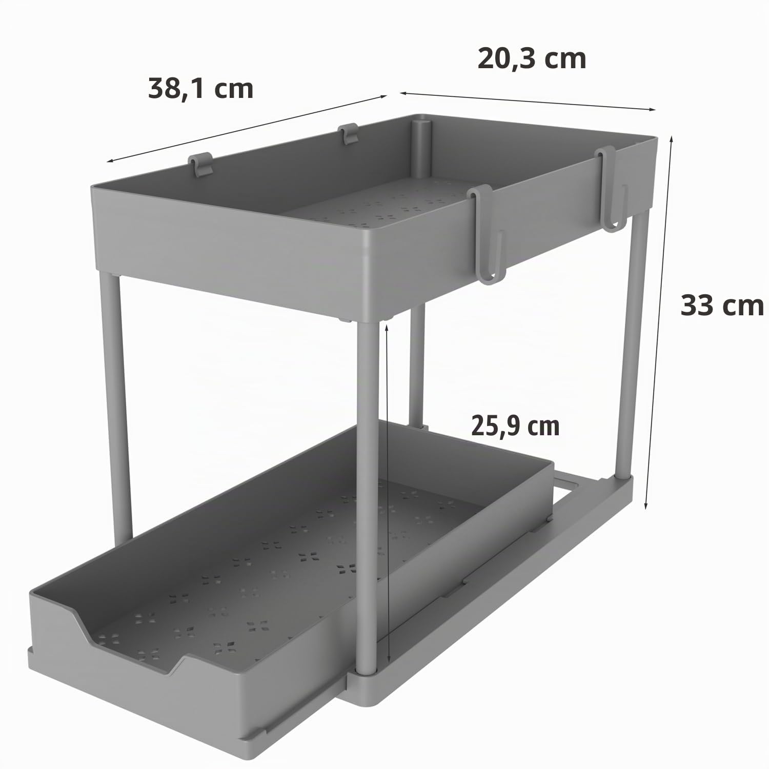 DEKAVA Organizador para debajo del fregadero y armario de baño, cajón de 2 niveles, cajón deslizante, cestas coleccionables multifuncionales para baño (gris)