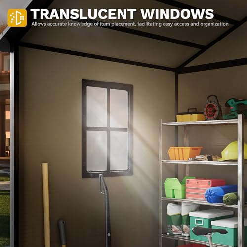 Image of DWVO 6x4.4 FT Resin Storage Shed with Fence-Style and Side Windows, Lockable Door, and Vents for Garden, Backyard, Patio, Lawn, Brown