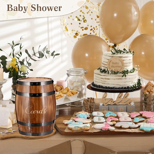 Menkxi Wedding Oak Whiskey Barrel Card Box with Slot Gift Card Box Holder Wine Barrel Card Holder Table Decorations for Reception Wedding Ceremony Money Envelopes Gift Cards (Light Brown)
