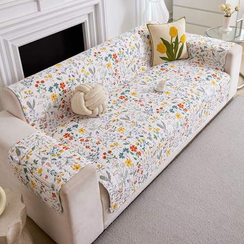 Image of HOMETHREADS Premium Style Anti Slip Sofa Cover Set | Cotton Sofa Slipcover | 1Pc Front Cover with Attached Armrest + 1Pc Back Cover (Mint Green, 5 Seater | 220x185cm)