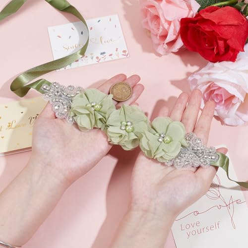 Wedding Bridal Belt Sash with Flower Rhinestone Pearl Satin Ribbon Bridal Belt Waist Sash for Wedding3