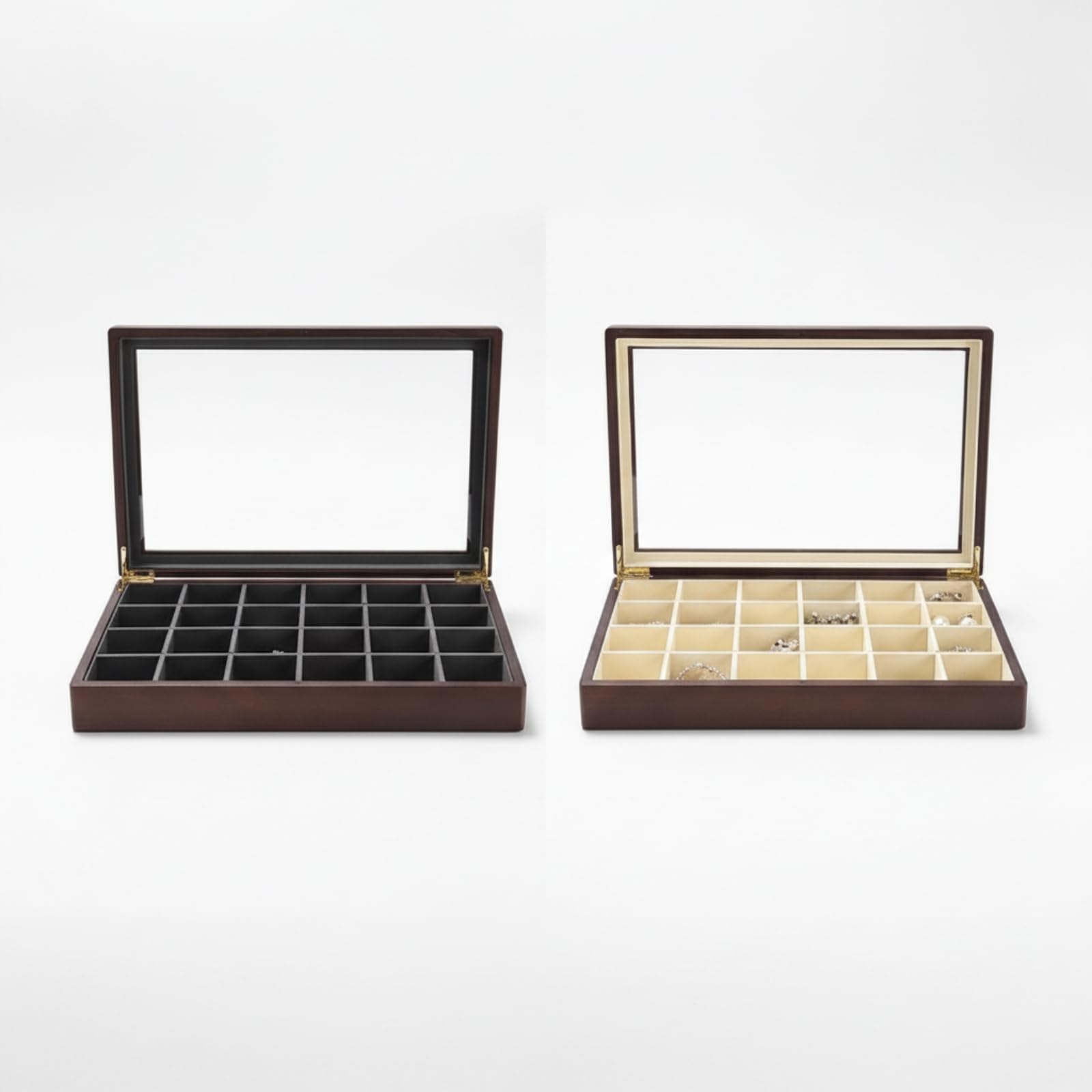 Colcolo Vassoio Esposizione Gioielli Porta Gioielli Cassettina Espositiva Scatola Organizer con Coperchio Trasparente E Divisori 12 Sezioni in Legno Rifinito, style to 1
