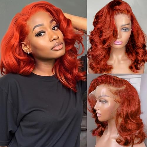 350 Ginger Lace Front Wigs Human Hair Body Wave 13x4 HD Transparent Ginger Orange Lace Front Wig Human Hair Wear and Go Glueless Wig Pre Plucked 12 Inch Colored HD Lace Frontal Wigs For Black Women