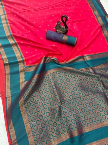 Image of Dharmavaram Pattu Paithani Saree Pure Silk Zari Weaving Floral Border Rich Pallu With Blouse Piece