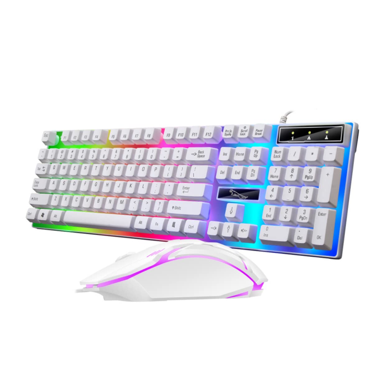 Gadpiparty Set Tastiera Bianca Mouse Cablato Accessori Gaming Retroilluminazione LED Colorata Ergonomica e Design Tasti Galleggianti per PC da Gioco