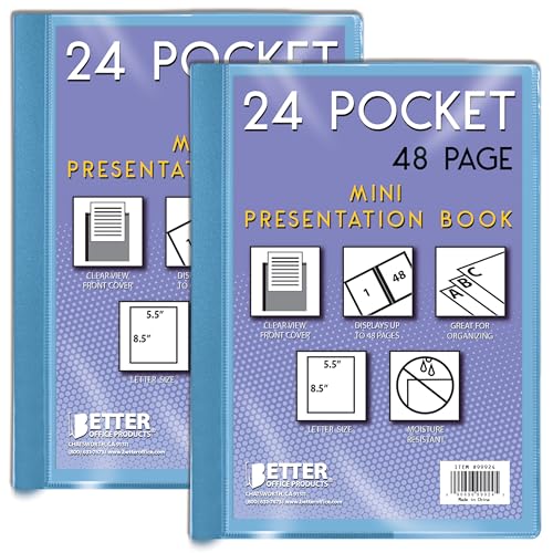 Mini livre de présentation A5 bleu avec 24 pochettes transparentes pour insérer des documents
