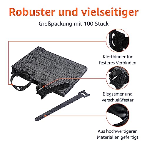 Amazon Basics Kabelbinder, verstellbar, zum Organisieren von Kabeln, 100 Stück, schwarz